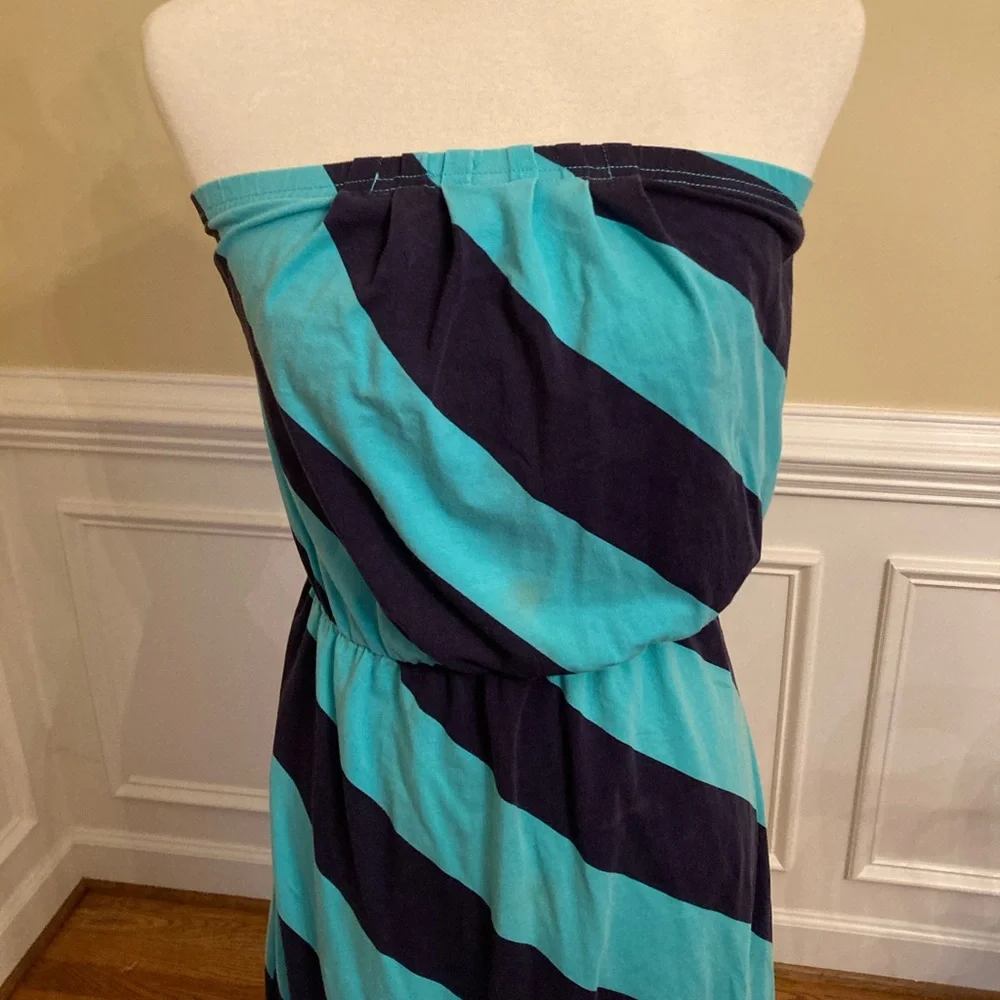 Lilly Pulitzer Strapless Maxi Dress in Teal and Navy Diagonal Stripe - Picture 4 of 5